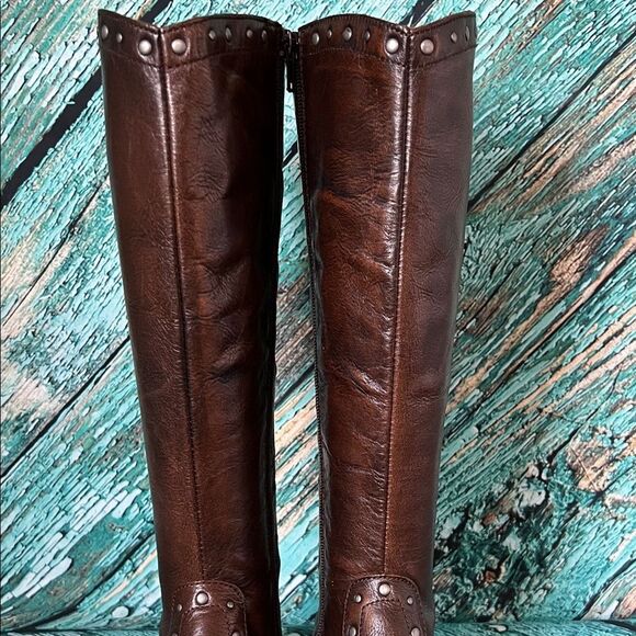 Born Lizzie Tall Brown Leather Studded Riding Boot - Picture 5 of 15